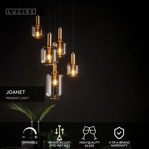 Lucide JOANET - Pendant light - Ø 66 cm - 5xE27 - Smoke Grey - USP